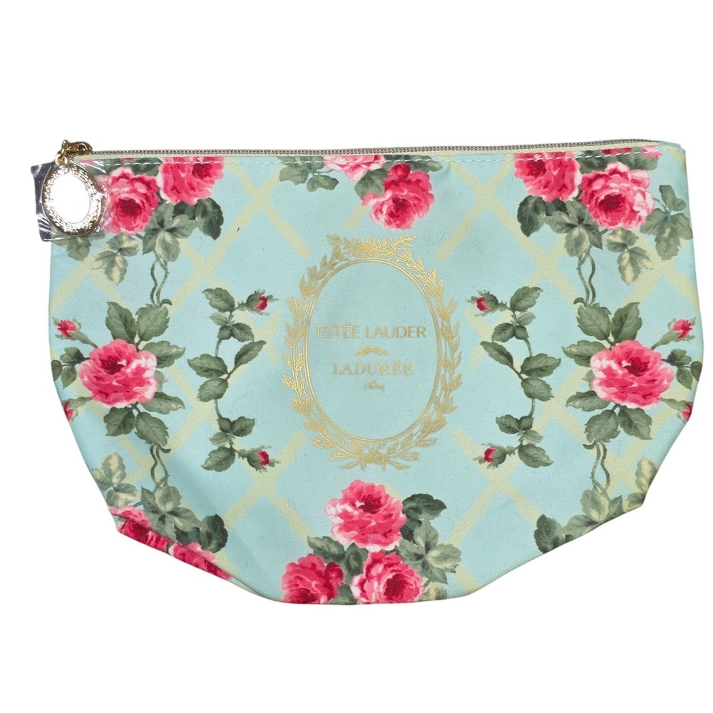 Estee Lauder Laduree Paris Trellis Cosmetic Bag Women's Green Blue Floral Rose